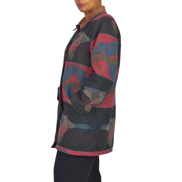 VINTAGE Flytime Tapestry Mallard Coat Italy Wool Duck Foliage Oversized Medium - Picture 14 of 16